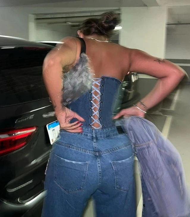 2024 Women Diamond Fashion Strapless Denim Corset Women Backless Bandage Female Sexy Tank Top