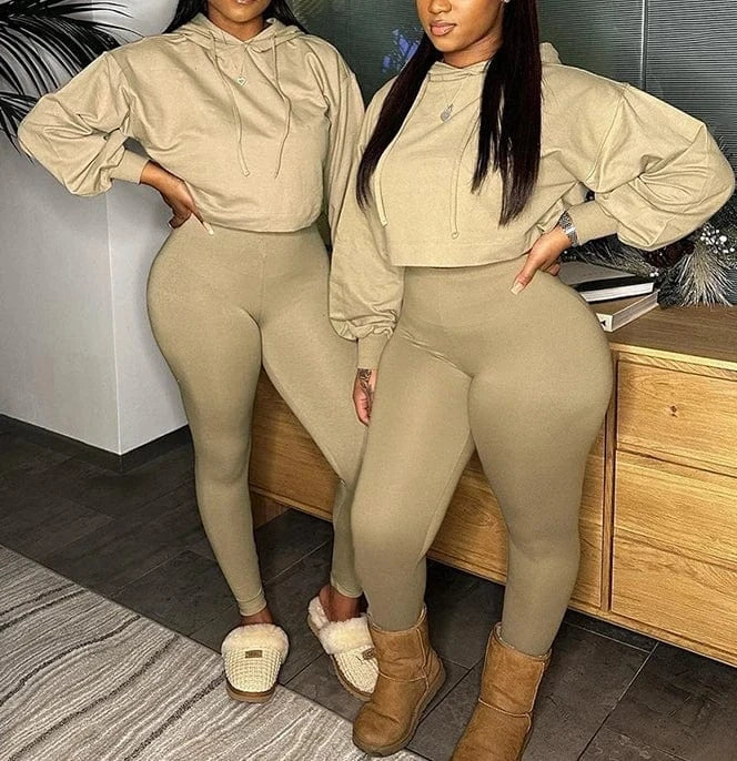 2024 Women Fall Winter Two Piece Pants Set Casual Outfits For Women Street Drawstring Loose Hoodies And Pants Matching Set