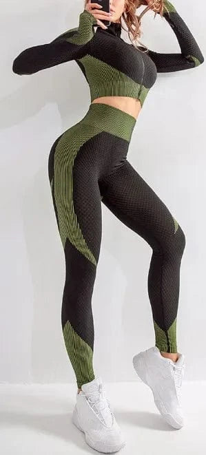2024 Women Hip Lifting Slim Elastic sports clothes suit knitting hip lifting elastic Fitness long sleeve yoga sets