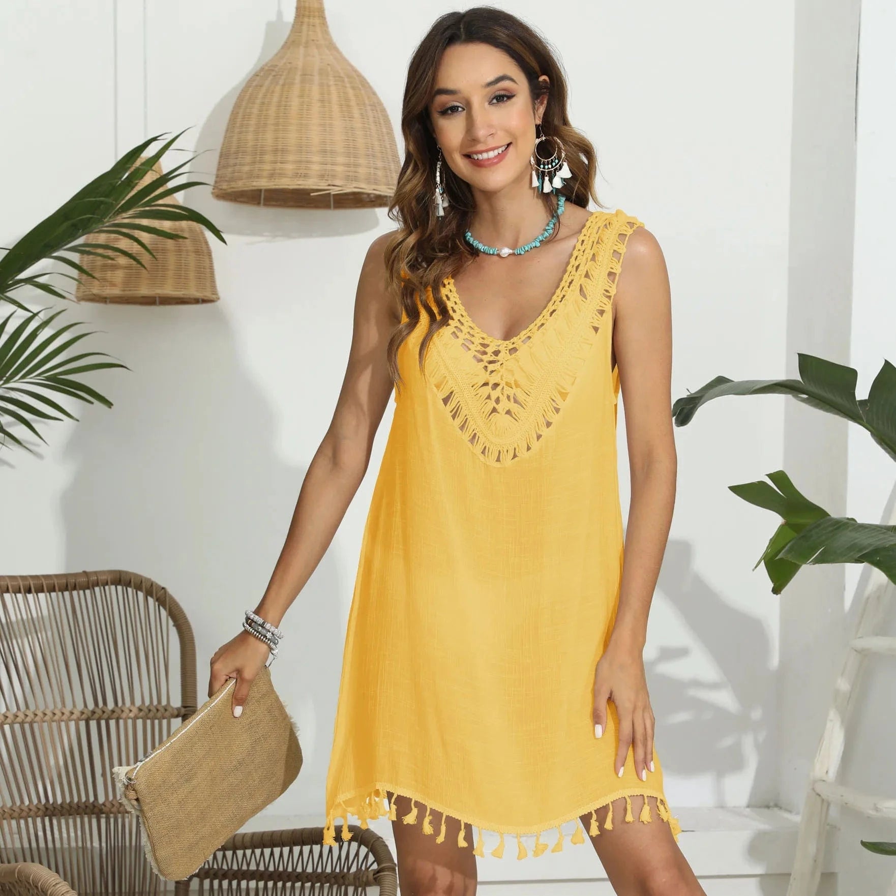 2024 Women's Beach sarongs Bikini Beachwear Cover-ups Vacation Short Summer Halter Dresses crochet beach cover ups for women