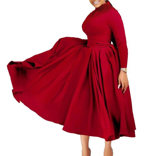 2024 women's clothing luxury evening a line long sleeves heavy beaded formal dress