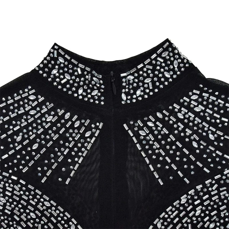 2024 women's elegant sexy chic black rhinestone crystal bead diamond wedding evening pants jumpsuit overall romper for ladies