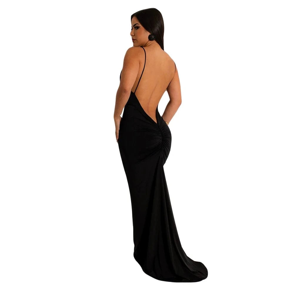 2024 Women's Solid Color V-Neck Dress Sexy Deep Solid-Color Casual Polyester Spandex Natural Waistline Straight Evening Dress