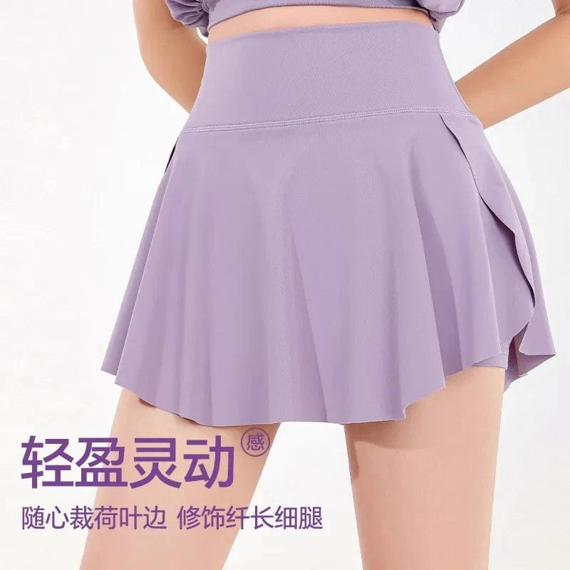 2024 Women's sports skirt anti exposure outdoor badminton tennis skirt pleat splicing two high waist yoga culottes quick dry