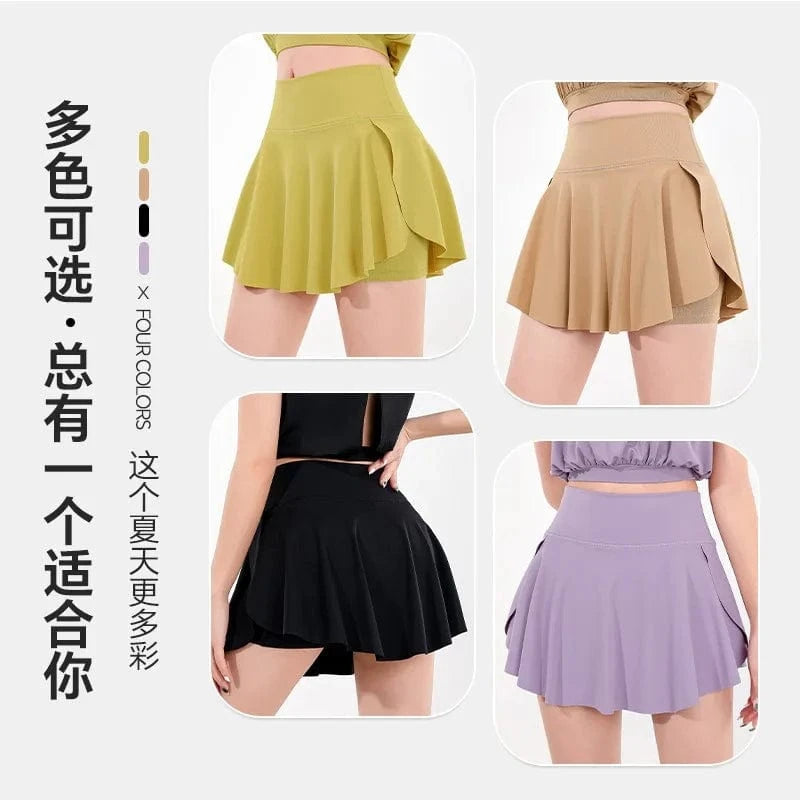 2024 Women's sports skirt anti exposure outdoor badminton tennis skirt pleat splicing two high waist yoga culottes quick dry