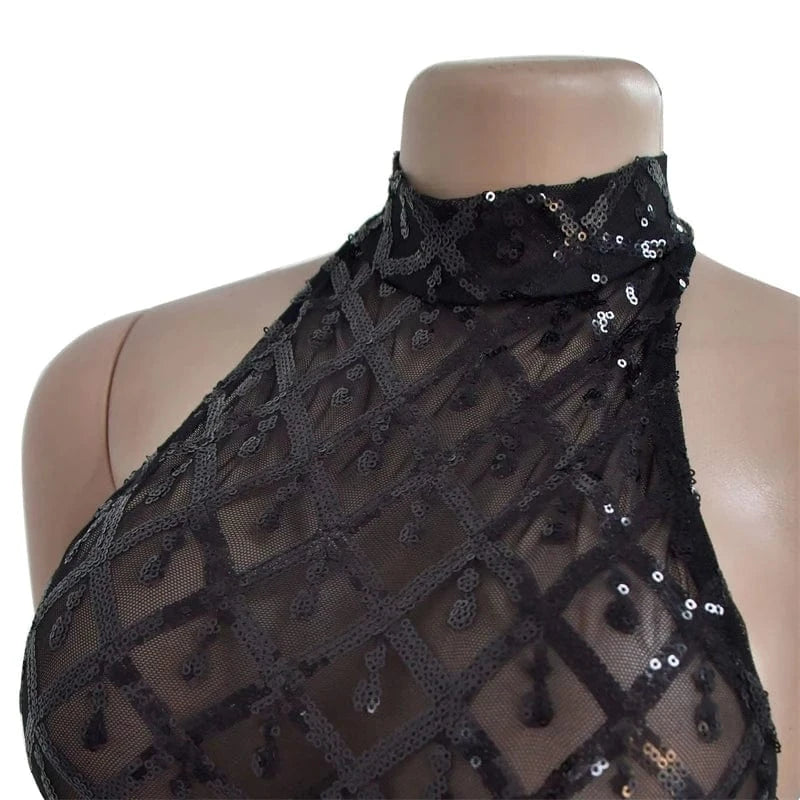 2024 women see through sexy sleeveless elegant vintage mesh party prom maxi floor length sequin evening gown dress with sequin