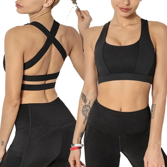 2024 Women sports bra Plus Size cross Back Yoga running fitness vests gathered shockproof sports underwear