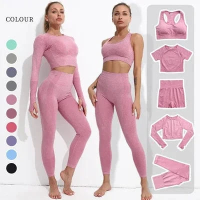 2024 Women Sportswear Seamless Yoga Suit 5 Piece Workout Sport Bra High Waist Shorts Leggings Yoga Sets For Woman