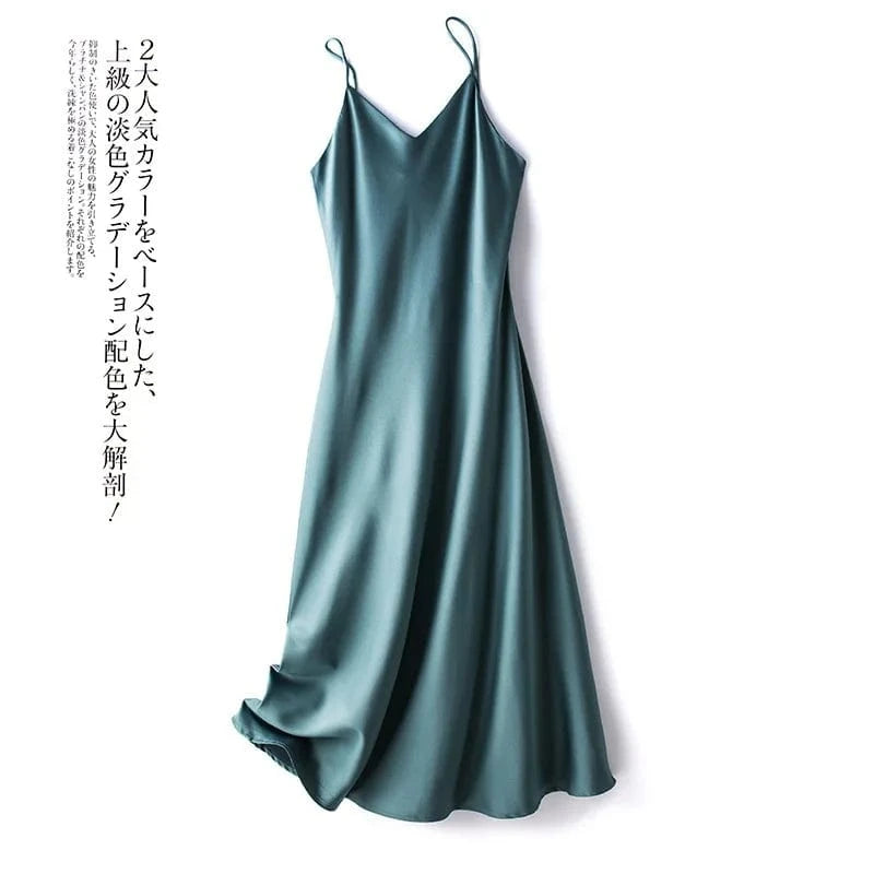 2024 Women Summer Slip Satin Dress Aesthetic Clothes Sleeveless Sexy White Black Pink Blue Green Elegant Long Dresses for Women