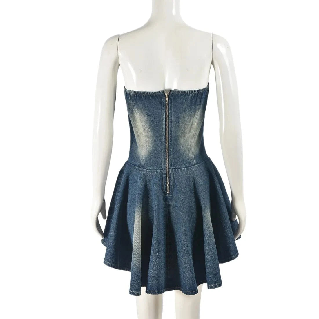 2024 Women Summer zipper Sexy Blue Jean Skirts strapless women denim shorts skirt Off Shoulder Mini Jean Pleated Dresses