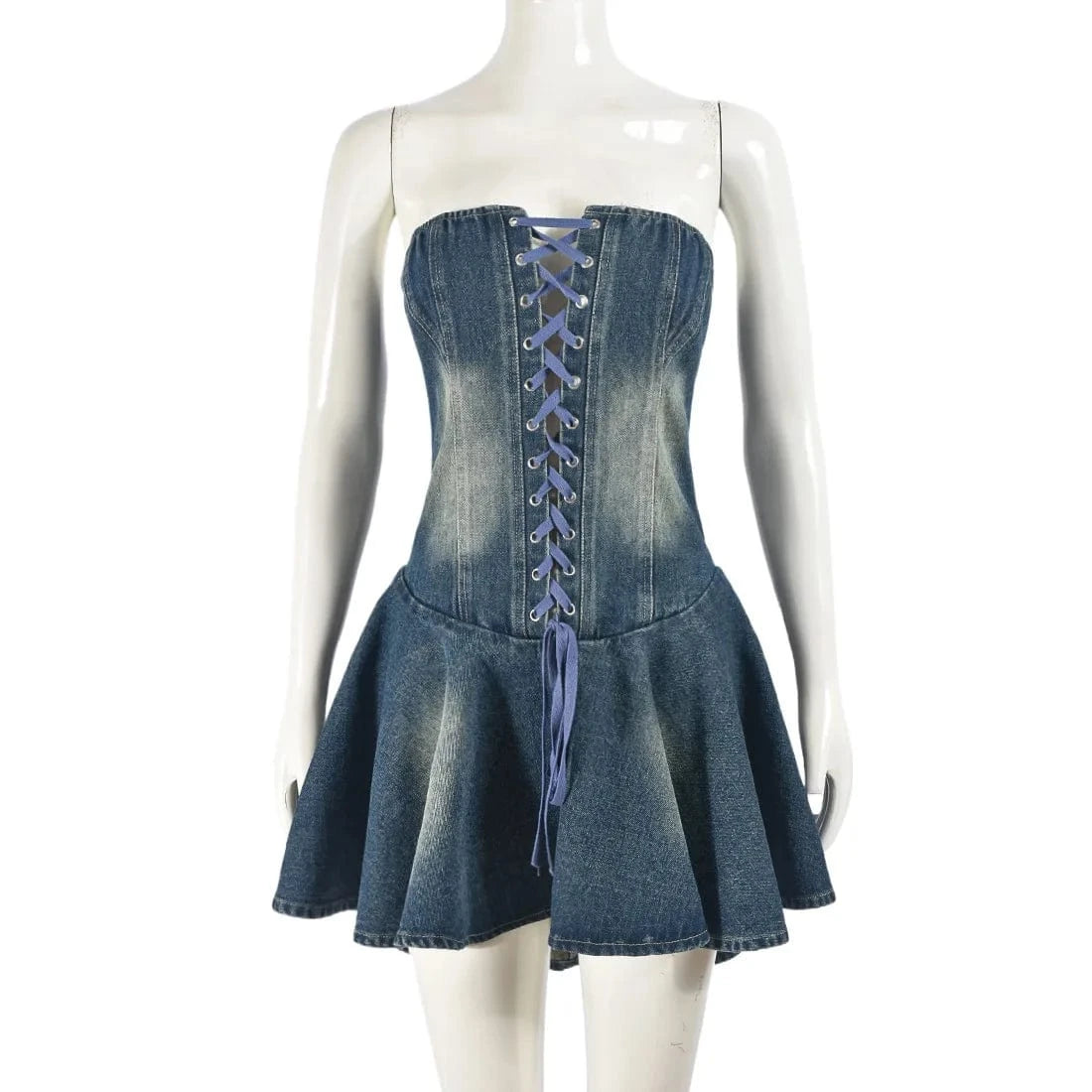 2024 Women Summer zipper Sexy Blue Jean Skirts strapless women denim shorts skirt Off Shoulder Mini Jean Pleated Dresses