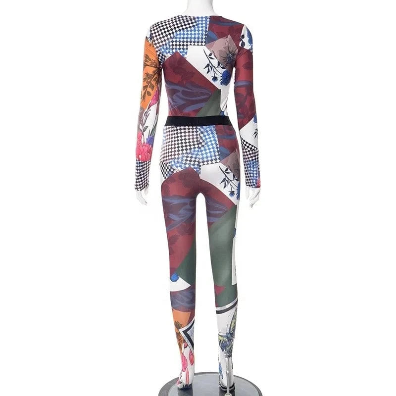 2024 Women Two Pieces Sets Colorful Printed Long Sleeve Casual Women Set With Unique Design