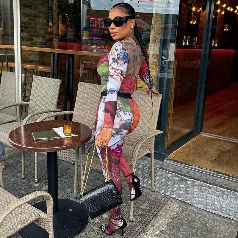2024 Women Two Pieces Sets Colorful Printed Long Sleeve Casual Women Set With Unique Design