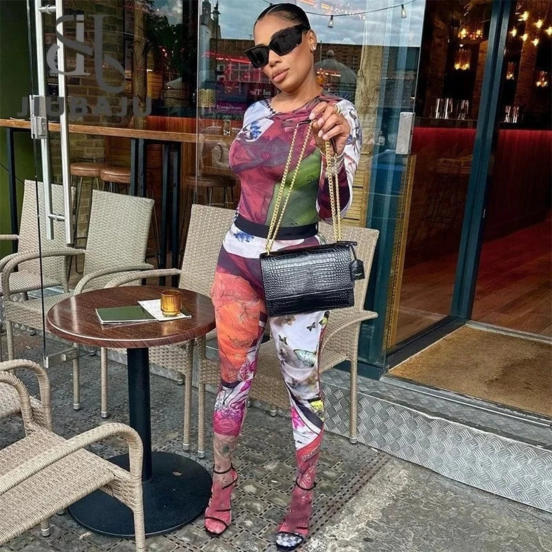 2024 Women Two Pieces Sets Colorful Printed Long Sleeve Casual Women Set With Unique Design