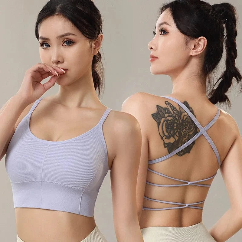 2024 Women yoga bra backless adjustable straps athletic gym fitness workout top sexy sports bra