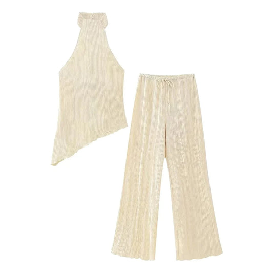 2024 Womens Clothing Women Solid Crop Top Two Piece Pants Set Outfits High Waist Casual Women's Sets