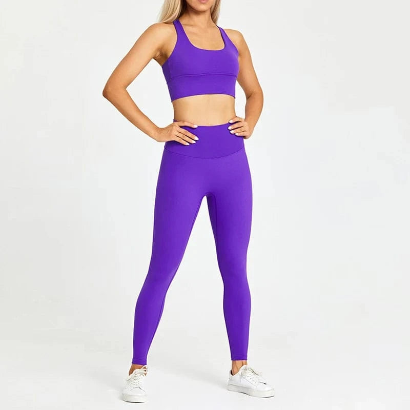 2024 Womens Custom Logo 2 Piece Yoga Suit Cross Back Square Neck Sports Bra High Waist Butt Lift Leggings Spring Summer Sets