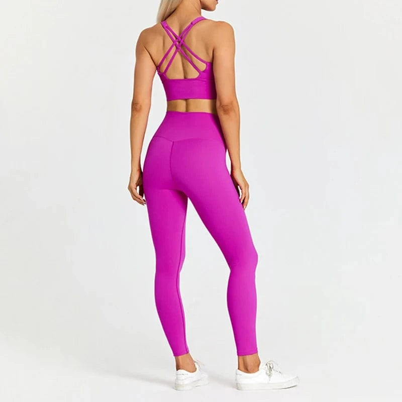 2024 Womens Custom Logo 2 Piece Yoga Suit Cross Back Square Neck Sports Bra High Waist Butt Lift Leggings Spring Summer Sets