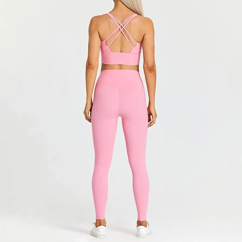 2024 Womens Custom Logo 2 Piece Yoga Suit Cross Back Square Neck Sports Bra High Waist Butt Lift Leggings Spring Summer Sets