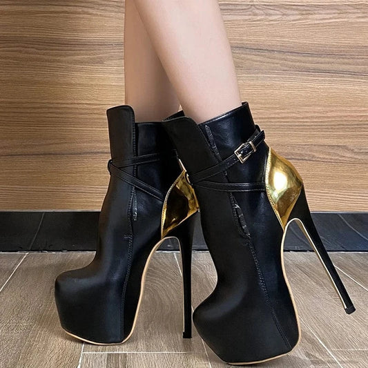 20240Autumn Winter Platform Boots For Women Sexy Buckle Strap Round Toe Pole Dance High Heels Ladies Cool Riding Shoes Size 45