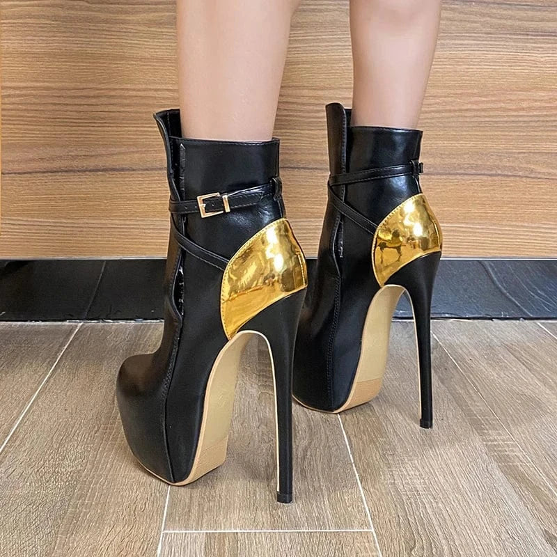 20240Autumn Winter Platform Boots For Women Sexy Buckle Strap Round Toe Pole Dance High Heels Ladies Cool Riding Shoes Size 45