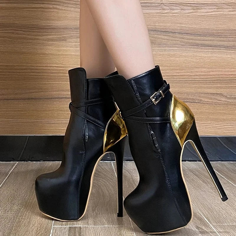 20240Autumn Winter Platform Boots For Women Sexy Buckle Strap Round Toe Pole Dance High Heels Ladies Cool Riding Shoes Size 45