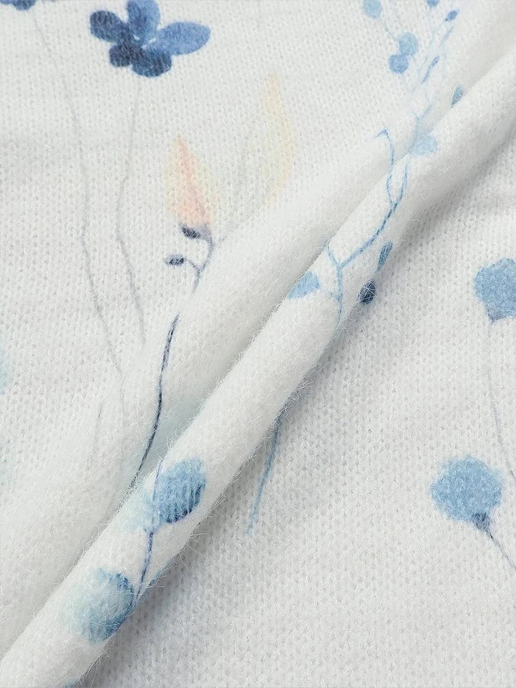 2025 Autumn and Winter New Women's Flower Embroidery Pattern Comfortable Knitted Sweater Retro Art Round Neck Casual Sweater