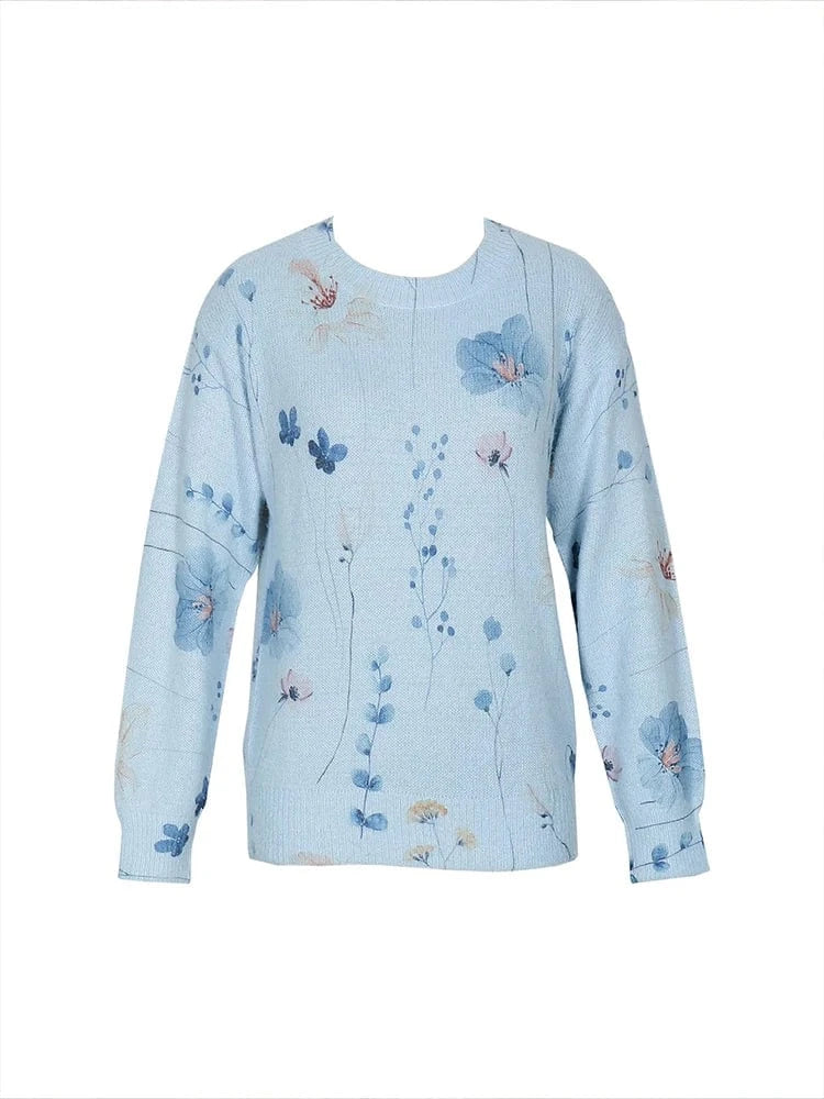 2025 Autumn and Winter New Women's Flower Embroidery Pattern Comfortable Knitted Sweater Retro Art Round Neck Casual Sweater