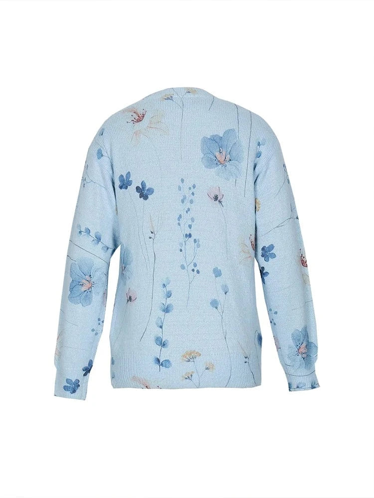 2025 Autumn and Winter New Women's Flower Embroidery Pattern Comfortable Knitted Sweater Retro Art Round Neck Casual Sweater