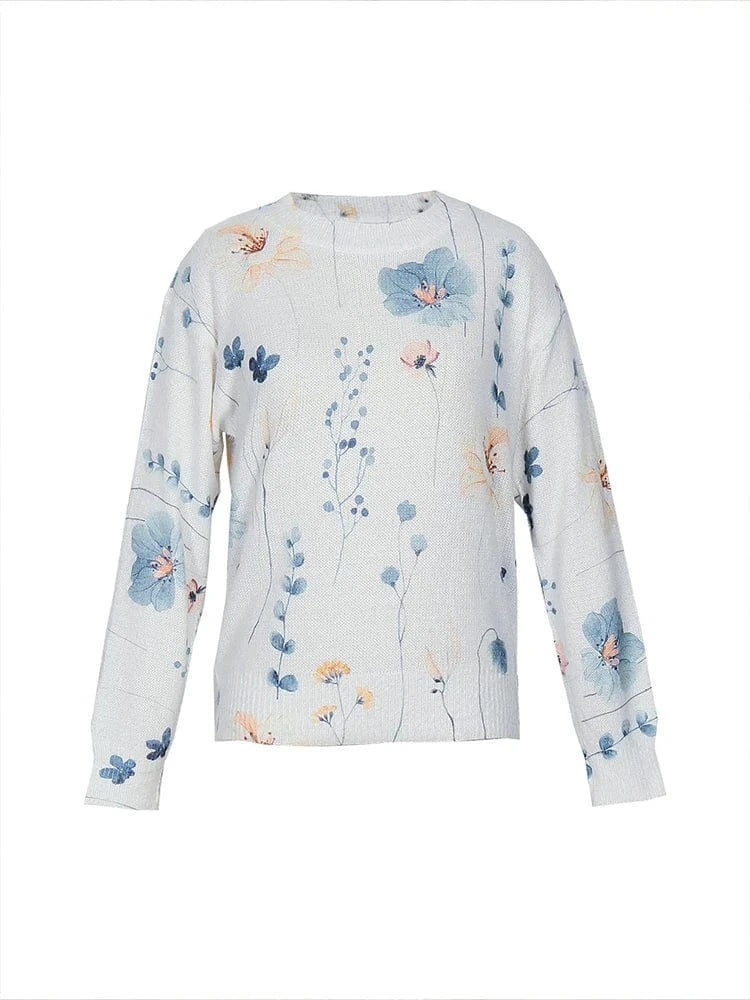 2025 Autumn and Winter New Women's Flower Embroidery Pattern Comfortable Knitted Sweater Retro Art Round Neck Casual Sweater