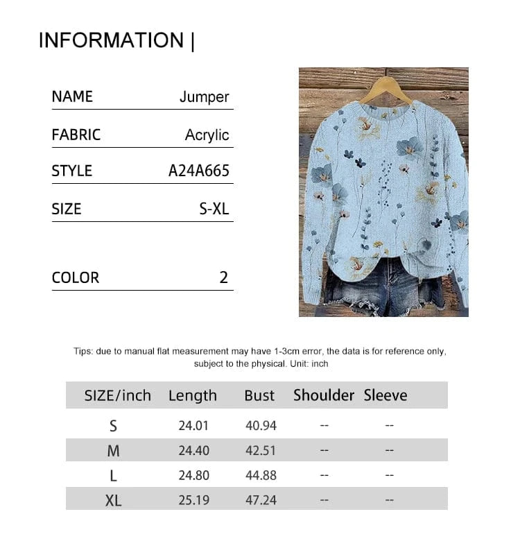 2025 Autumn and Winter New Women's Flower Embroidery Pattern Comfortable Knitted Sweater Retro Art Round Neck Casual Sweater