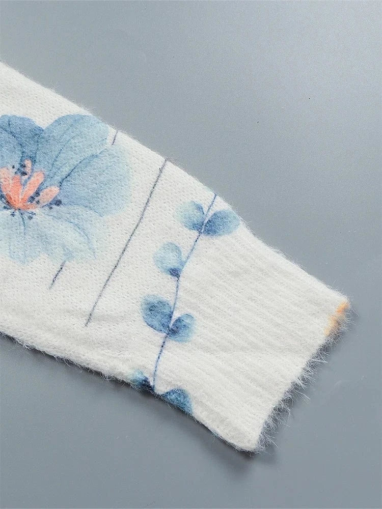 2025 Autumn and Winter New Women's Flower Embroidery Pattern Comfortable Knitted Sweater Retro Art Round Neck Casual Sweater