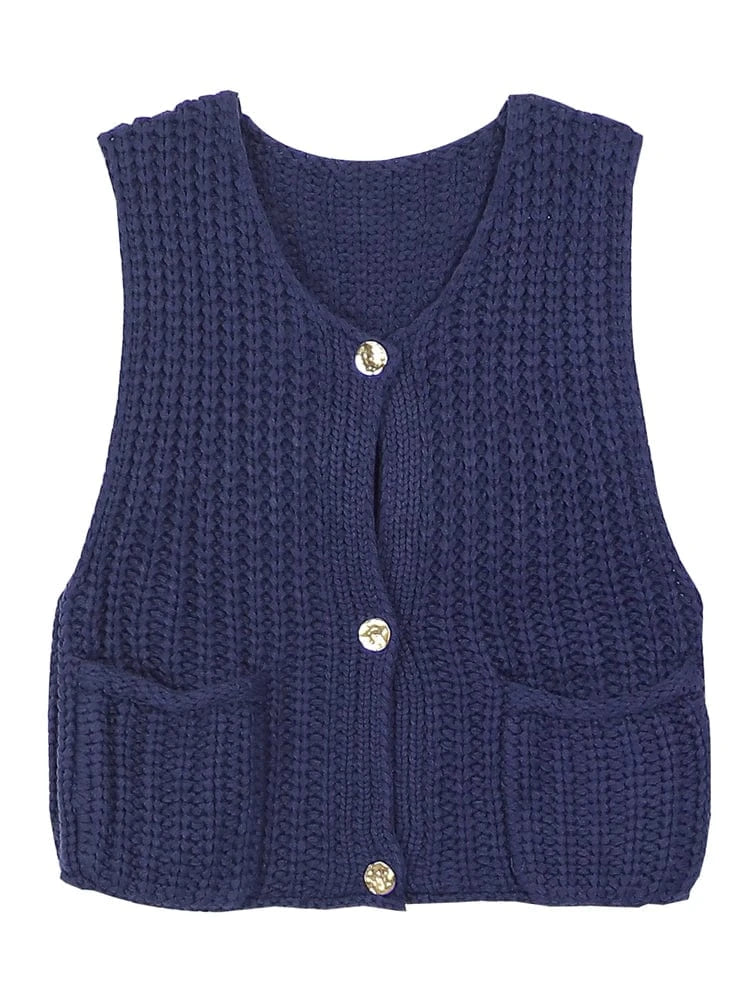 2025 Autumn and Winter New Women's Knitted Vest Single-breasted Solid Color V-neck Casual Holiday Style Fashion Street