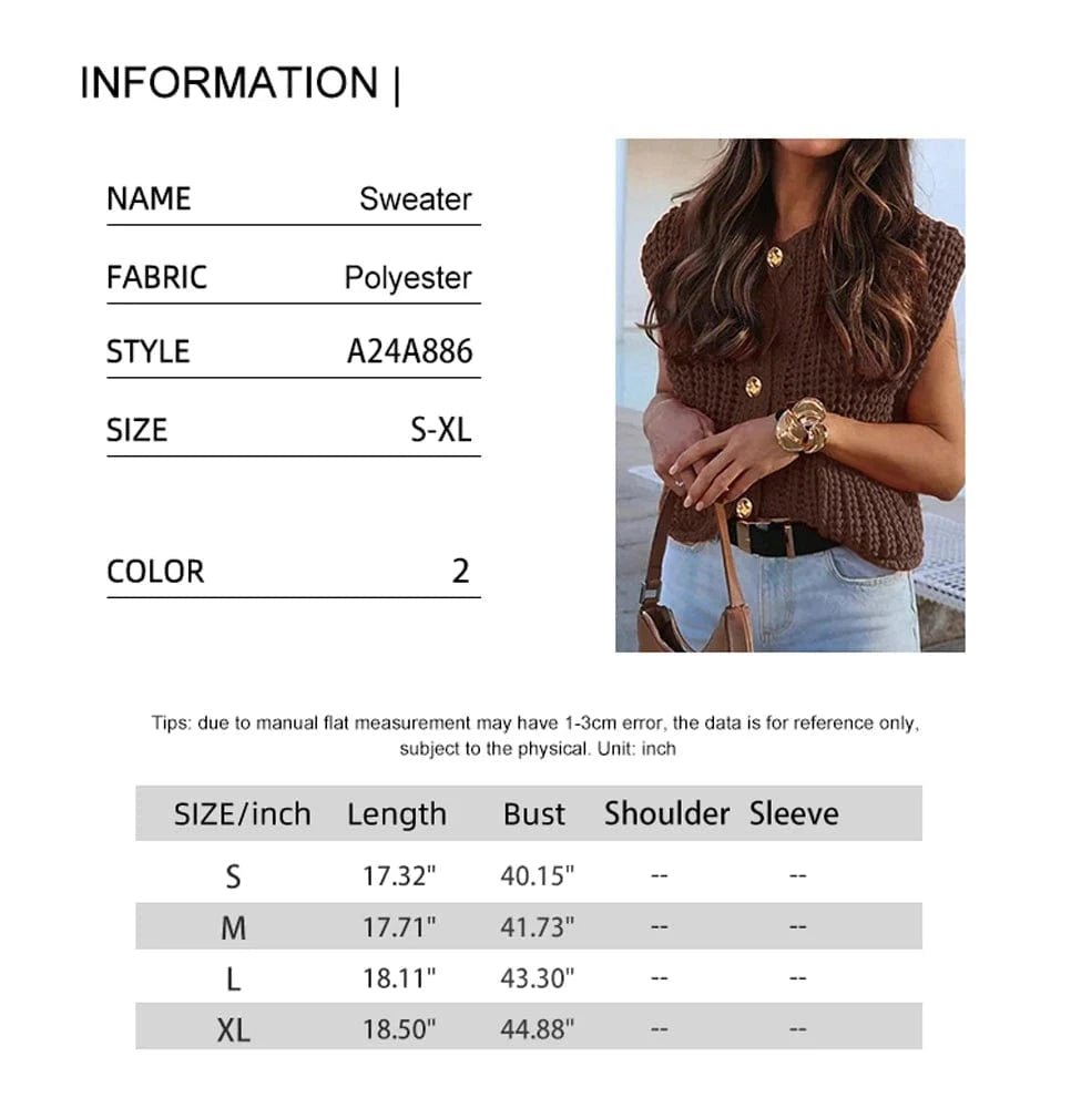2025 Autumn and Winter New Women's Knitted Vest Single-breasted Solid Color V-neck Casual Holiday Style Fashion Street