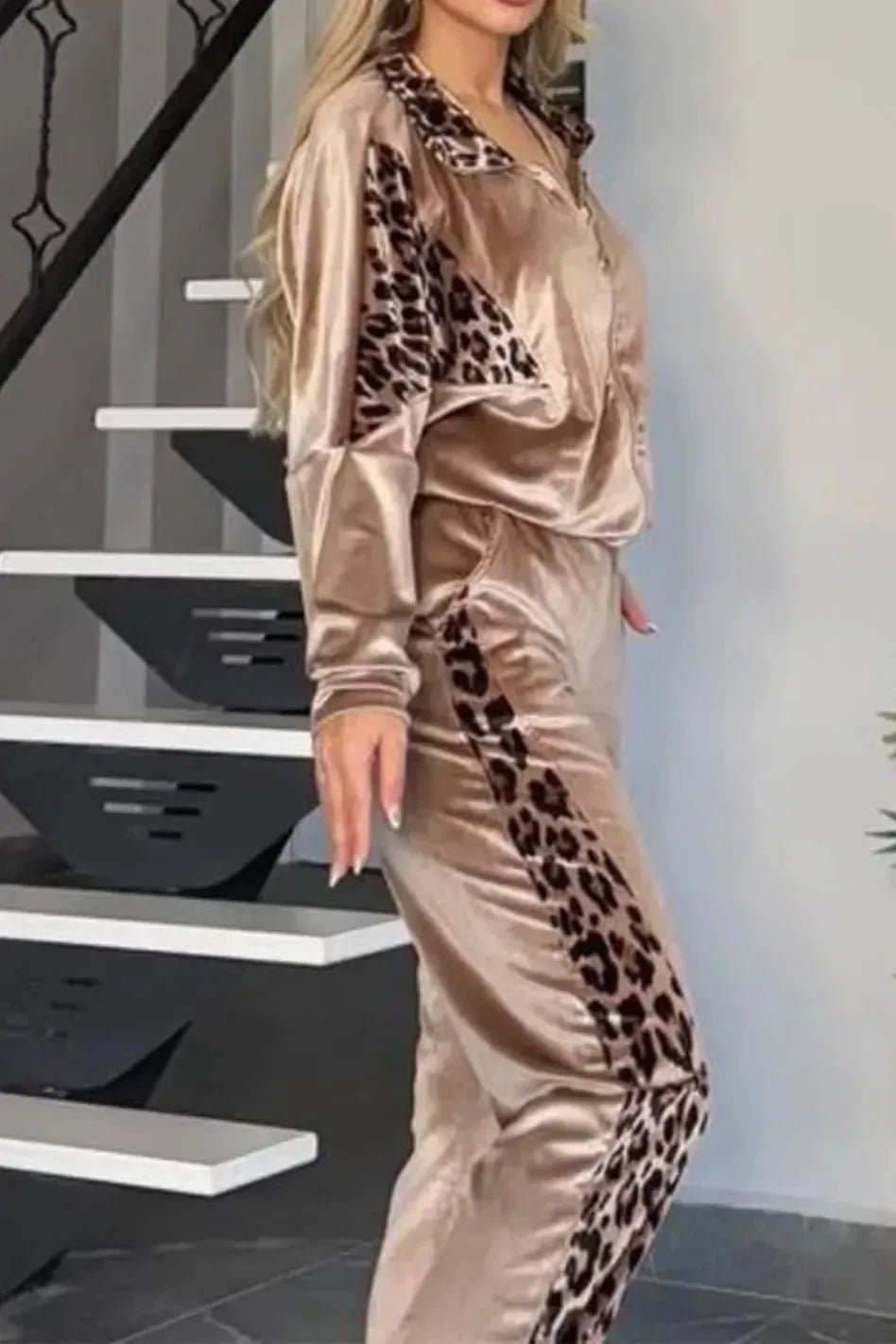 2025 Autumn Fashion Women Two Pieces Set Leopard Print Long - sleeved Lapel Zipper Straight Pants Ladies Suit Casual Outfit Female - SN Wigs & More