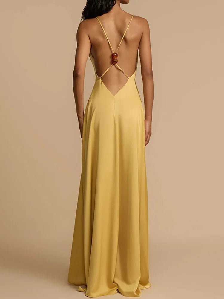 2025 Backless Loungewear Party Dress, Women Summer Sleeveless Solid Maxi Dress, Sexy Skew Collar Elegant Ladies Dress Streetwear - SN Wigs & More