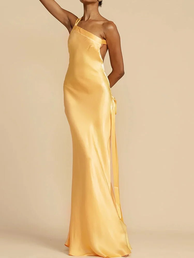 2025 Backless Loungewear Party Dress, Women Summer Sleeveless Solid Maxi Dress, Sexy Skew Collar Elegant Ladies Dress Streetwear - SN Wigs & More