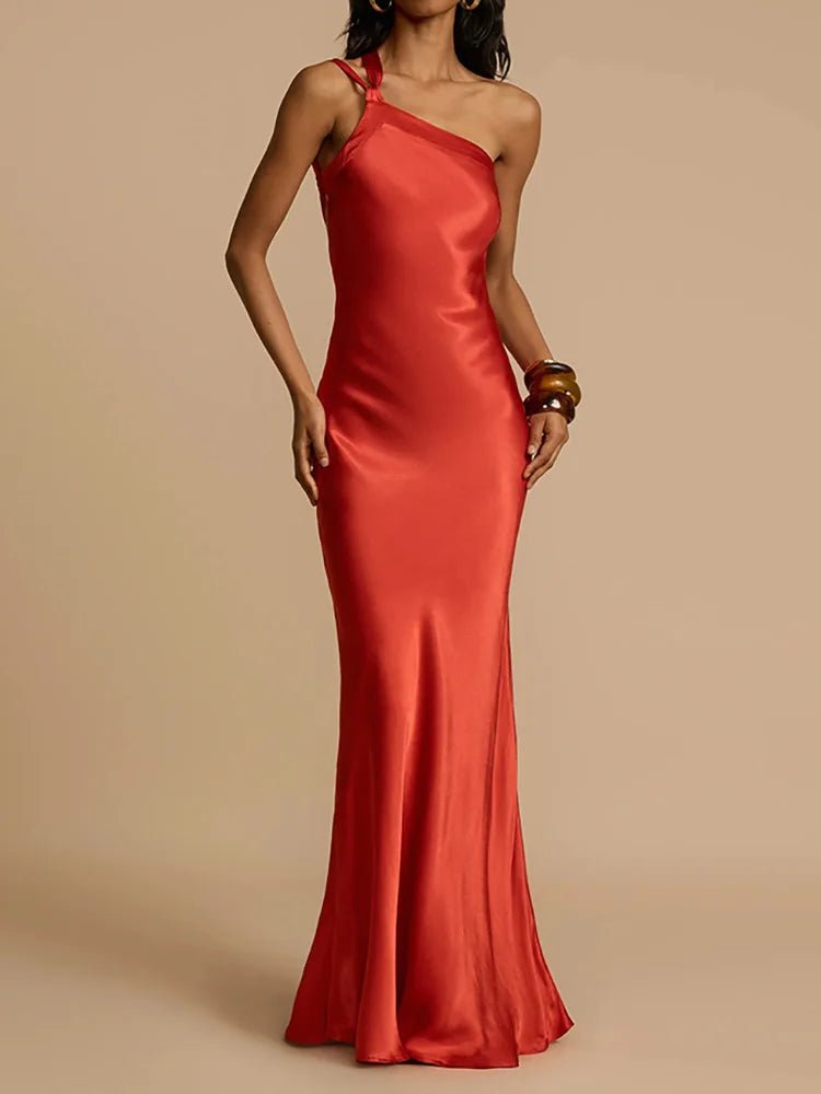 2025 Backless Loungewear Party Dress, Women Summer Sleeveless Solid Maxi Dress, Sexy Skew Collar Elegant Ladies Dress Streetwear - SN Wigs & More