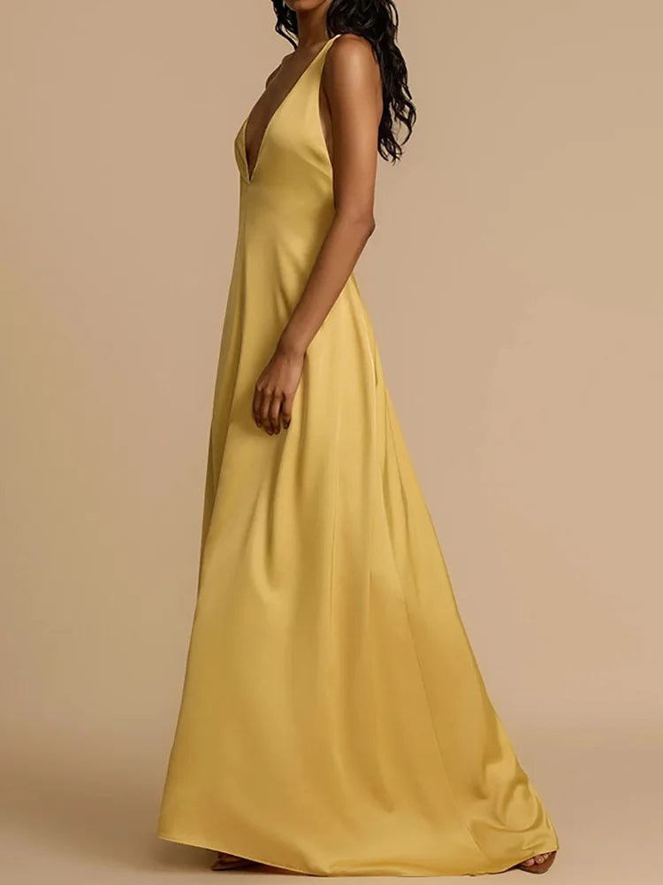 2025 Backless Loungewear Party Dress, Women Summer Sleeveless Solid Maxi Dress, Sexy Skew Collar Elegant Ladies Dress Streetwear - SN Wigs & More