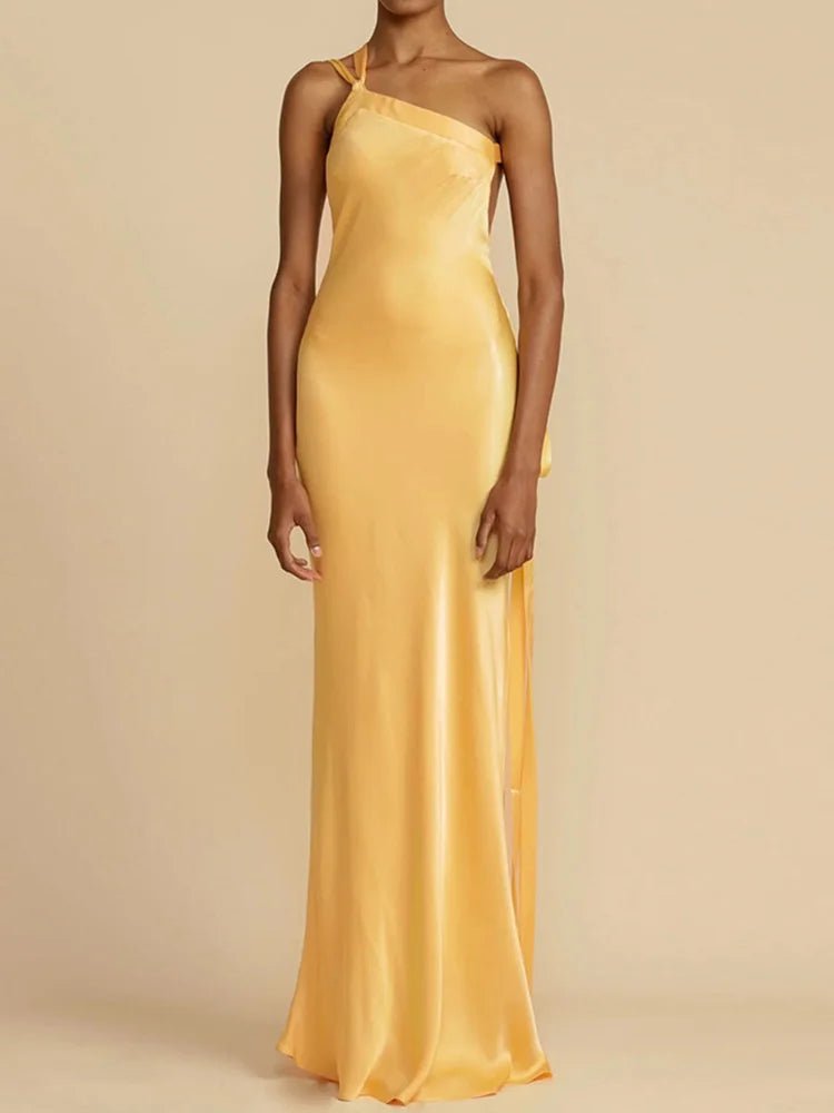 2025 Backless Loungewear Party Dress, Women Summer Sleeveless Solid Maxi Dress, Sexy Skew Collar Elegant Ladies Dress Streetwear - SN Wigs & More