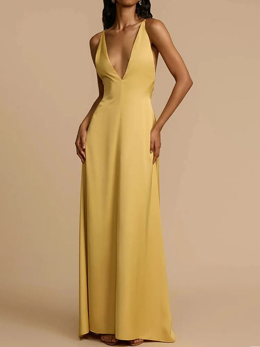 2025 Backless Loungewear Party Dress, Women Summer Sleeveless Solid Maxi Dress, Sexy Skew Collar Elegant Ladies Dress Streetwear - SN Wigs & More