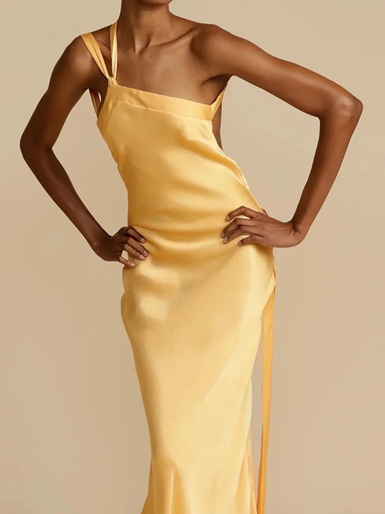 2025 Backless Loungewear Party Dress, Women Summer Sleeveless Solid Maxi Dress, Sexy Skew Collar Elegant Ladies Dress Streetwear - SN Wigs & More