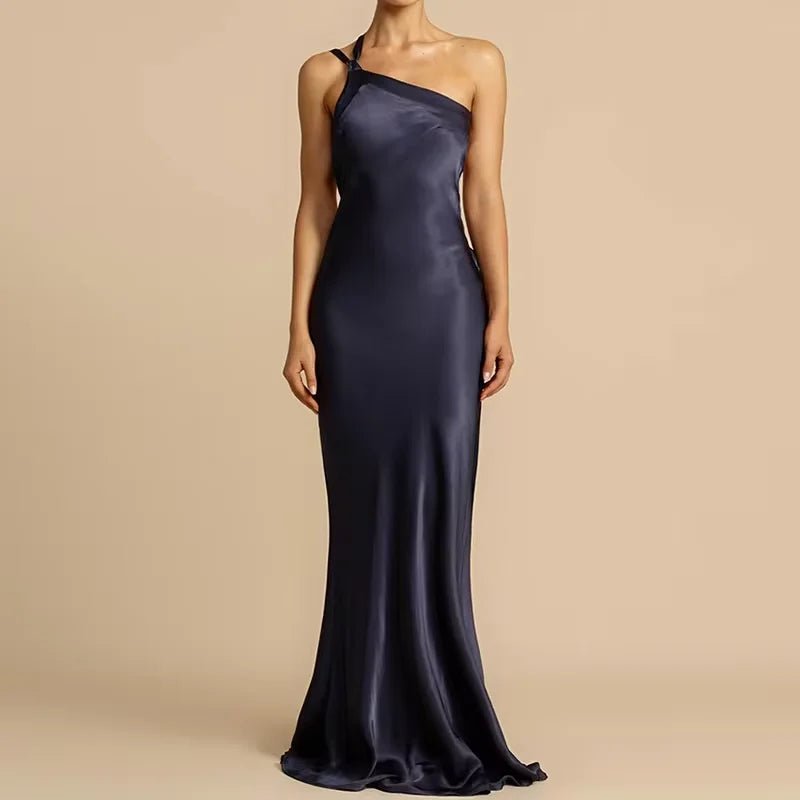 2025 Backless Loungewear Party Dress, Women Summer Sleeveless Solid Maxi Dress, Sexy Skew Collar Elegant Ladies Dress Streetwear - SN Wigs & More