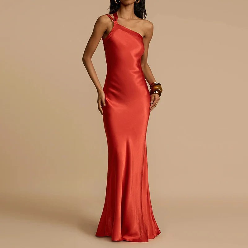 2025 Backless Loungewear Party Dress, Women Summer Sleeveless Solid Maxi Dress, Sexy Skew Collar Elegant Ladies Dress Streetwear - SN Wigs & More