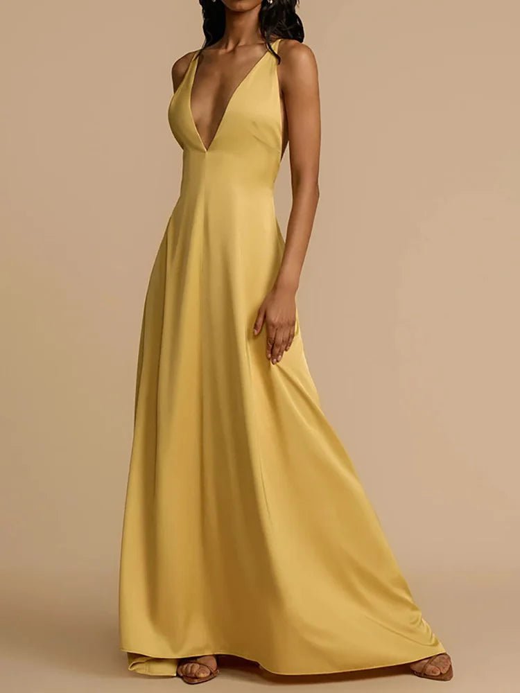 2025 Backless Loungewear Party Dress, Women Summer Sleeveless Solid Maxi Dress, Sexy Skew Collar Elegant Ladies Dress Streetwear - SN Wigs & More