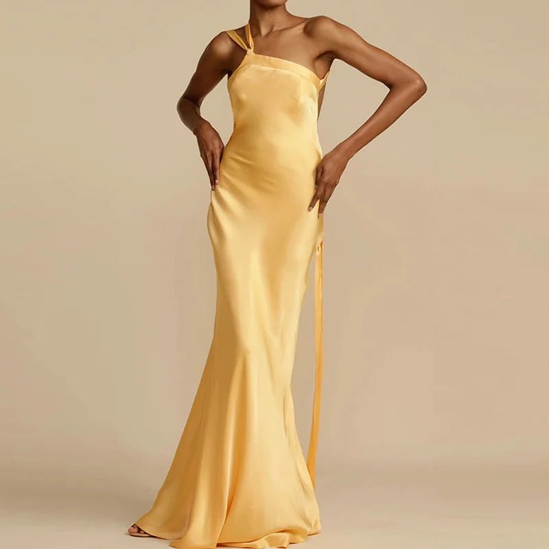 2025 Backless Loungewear Party Dress, Women Summer Sleeveless Solid Maxi Dress, Sexy Skew Collar Elegant Ladies Dress Streetwear - SN Wigs & More