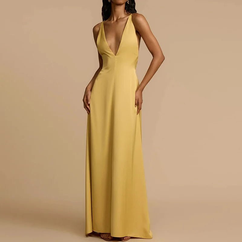 2025 Backless Loungewear Party Dress, Women Summer Sleeveless Solid Maxi Dress, Sexy Skew Collar Elegant Ladies Dress Streetwear - SN Wigs & More