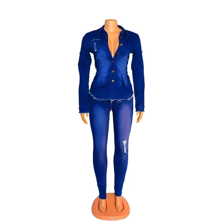 2025 fall women clothes fashion jeans outfits 2 piece jacket stretchy denim fabric chaquetas casual wear plus size