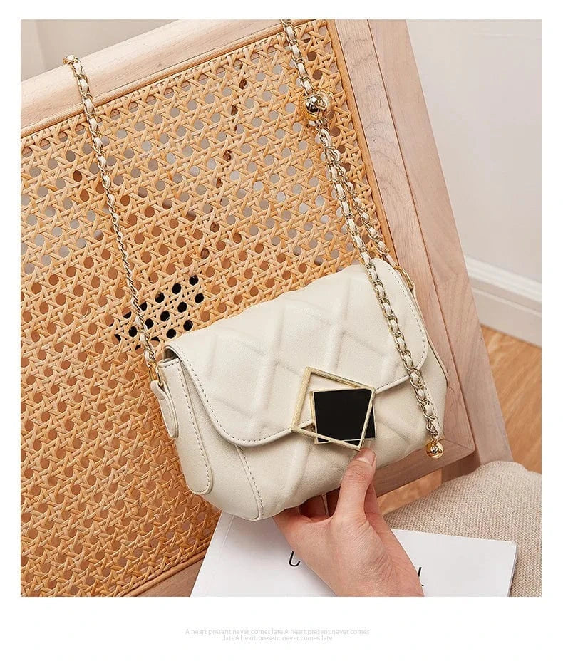 2025 Genuine Leather Shoulder Bag - Women's Quilted Crossbody Purse with Gold Ball Chain, European Style