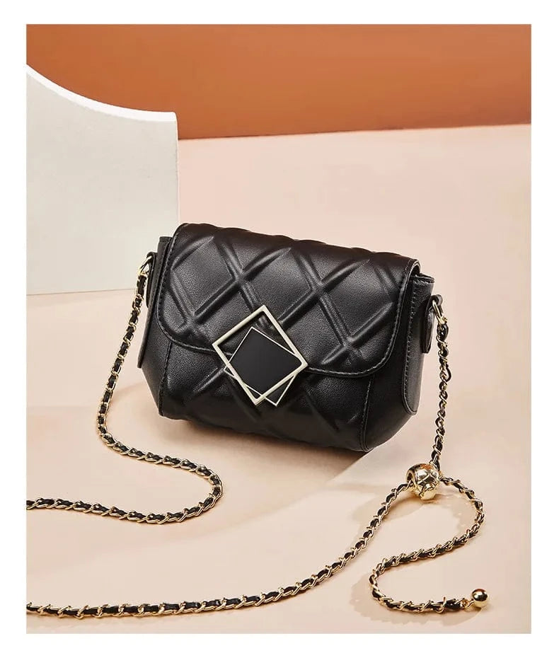 2025 Genuine Leather Shoulder Bag - Women's Quilted Crossbody Purse with Gold Ball Chain, European Style